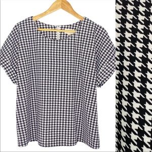Melloday Houndstooth Roll Sleeve Blouse Top Women's Size Large Black And White
